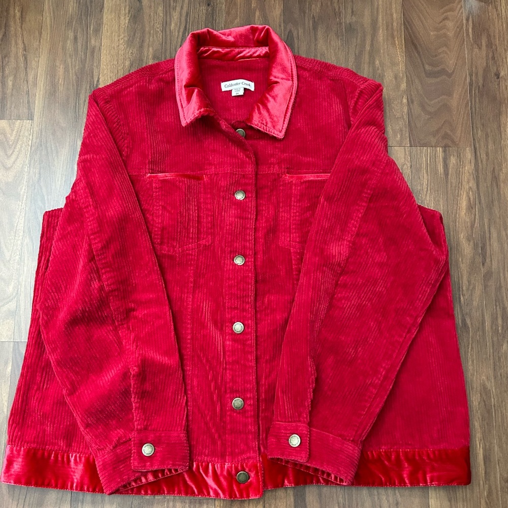 Coldwater Corduroy and Velvet Red Oversize Jacket Creek  Size 2X - Picture 10 of 10